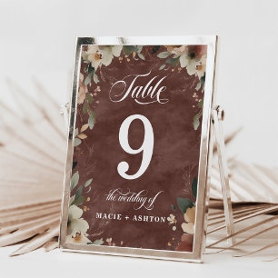 Rustic Garnet Cottagecore Wedding Reception Dinner Table Number