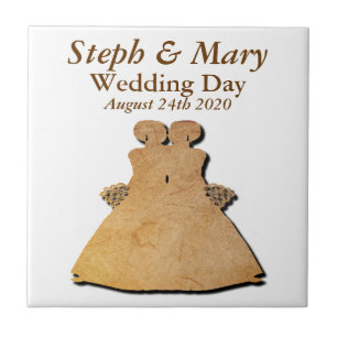 Rustic Gay Wedding Gift Tile for Lesbian Brides