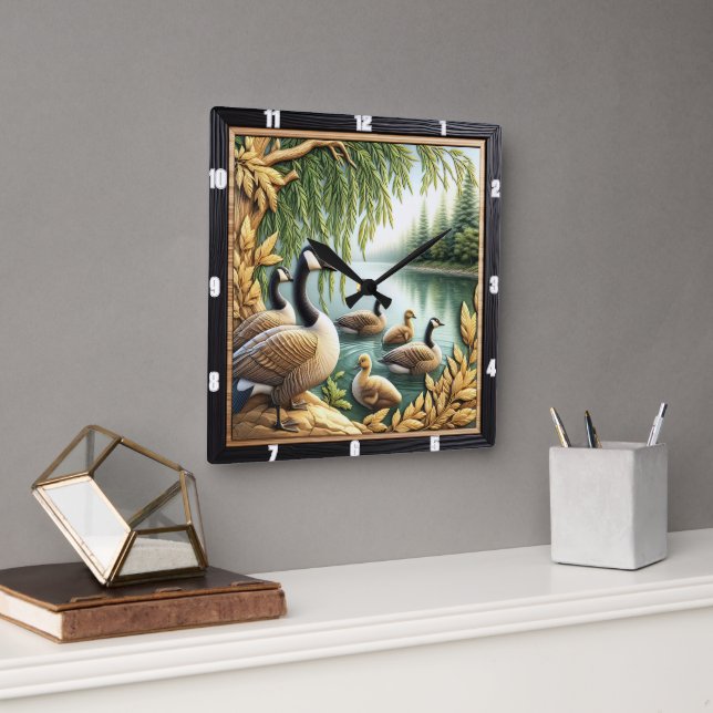 Rustic Geese Art  Square Wall Clock (Office)