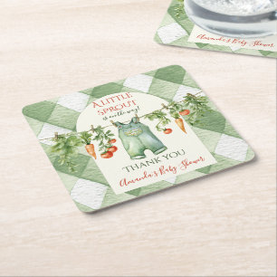 Rustic Gender Neutral Little Sprout Baby Shower Square Paper Coaster