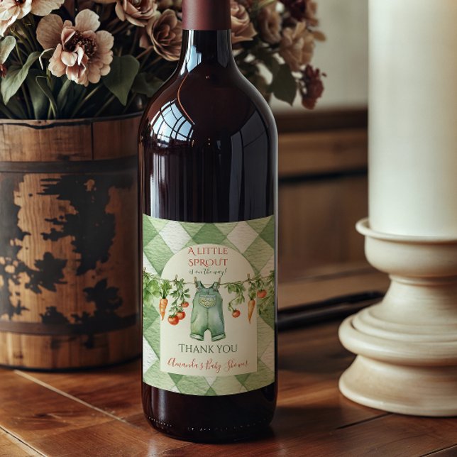 Rustic Gender Neutral Little Sprout Baby Shower Wine Label (Creator Uploaded)