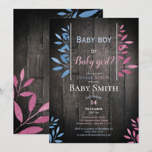 Rustic gender reveal watercolor floral invitation