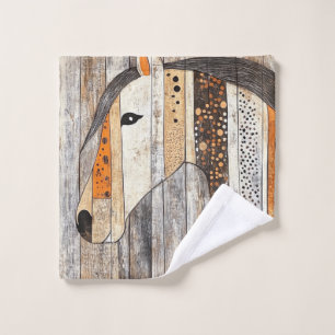 Rustic Geometric Boho Wood Grain Horse Bath Towel Set