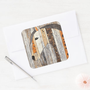 Rustic Geometric Boho Wood Grain Horse Square Sticker