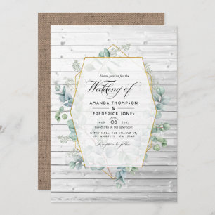 Rustic Geometric Country Barn Eucalyptus Wedding Invitation