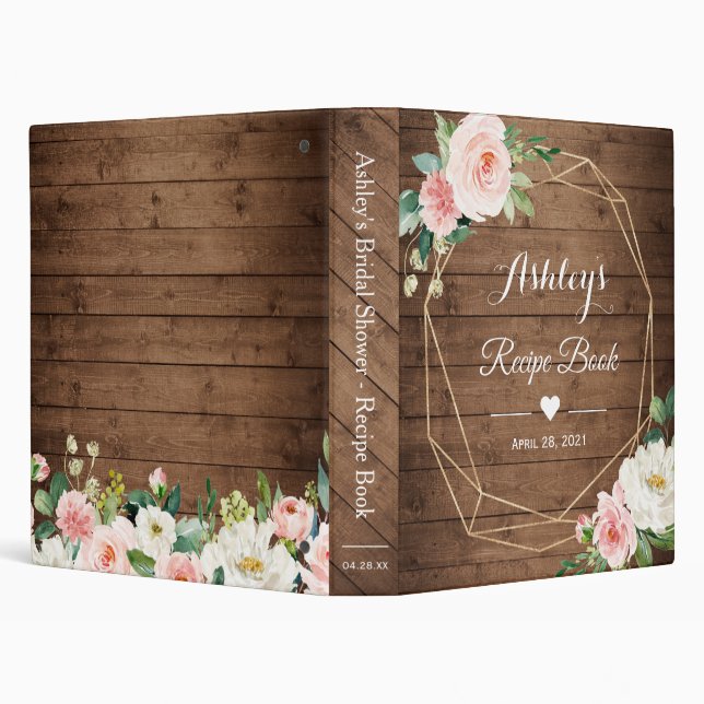 Rustic Geometric Floral Bridal Shower Recipe Book Binder (Background)