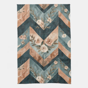 Rustic Geometric Floral with Crescent Moons Kitchen Towel