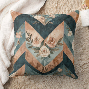Rustic Geometric Floral with Crescent Moons Throw Pillow