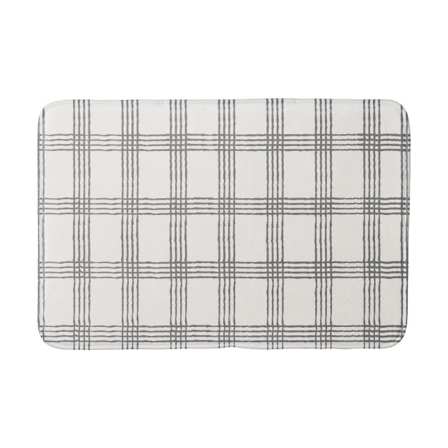 Rustic Geometric Modern Minimalist Plaid Bath Mat (Front)