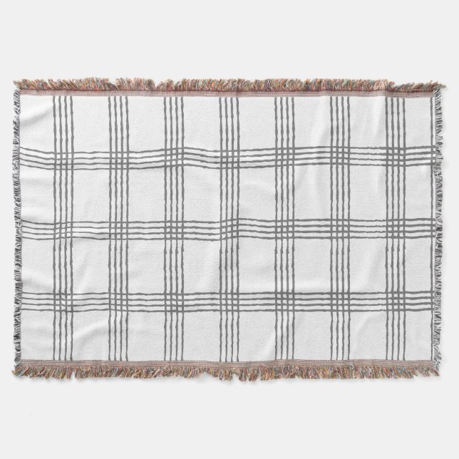 Rustic Geometric Modern Minimalist Plaid Throw Blanket (Front)