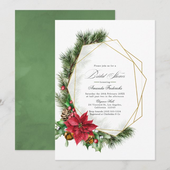 Rustic Geometric Poinsettia Holiday Bridal Shower Invitation (Front/Back)