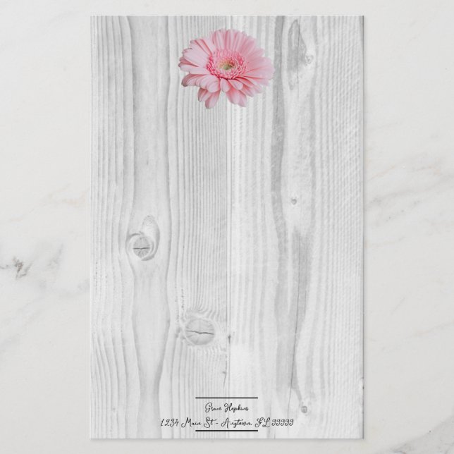 Rustic Gerber Daisy Personalized Stationery (Front)