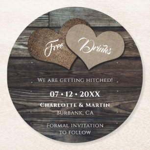 Rustic Getting Hitched Save The Date Coasters