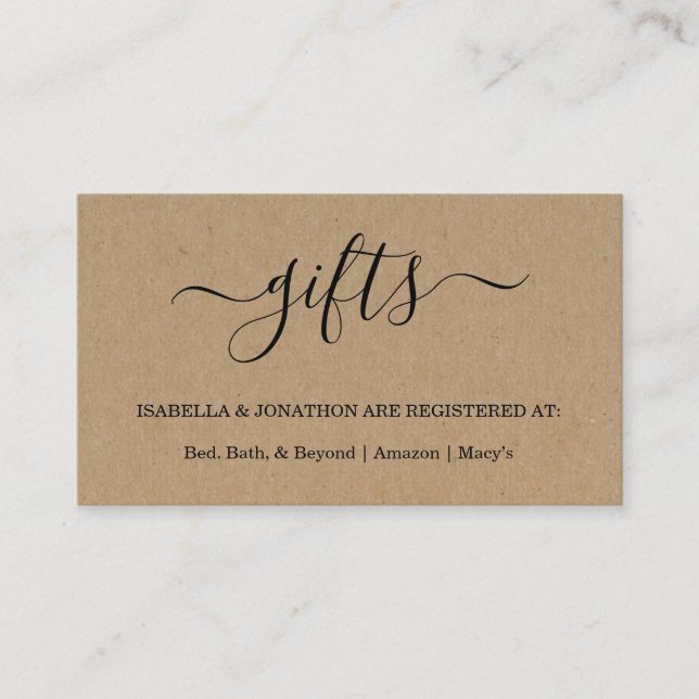 Rustic Gift Registry Insert / Invitation Enclosure (Front)