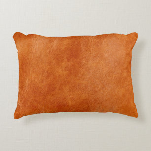Rustic ginger smooth natural leather accent pillow