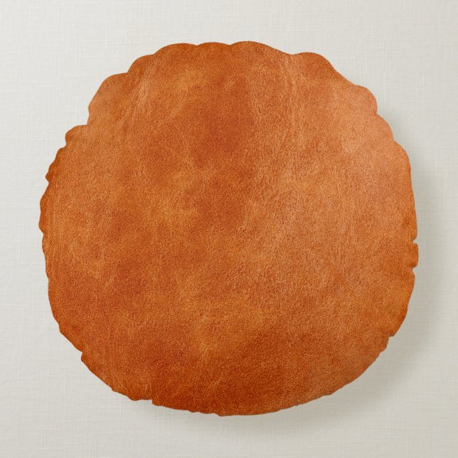 Rustic ginger smooth natural leather round pillow (Front)