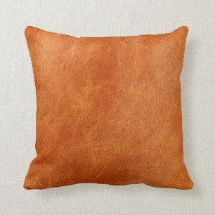 Rustic ginger smooth natural leather throw pillow