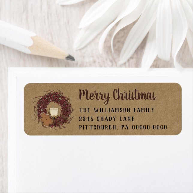 Rustic Gingerbread BeWreath Kraft Return Address (Insitu)