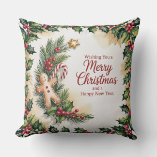 Rustic Gingerbread Holiday" Throw Pillow