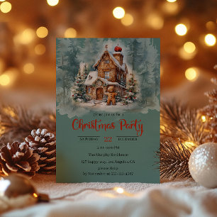 Rustic Gingerbread House Christmas Party Invitation