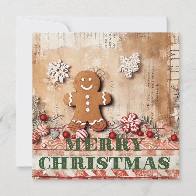Rustic Gingerbread Merry Christmas Card (Front)