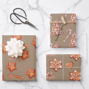Rustic Gingerbread Stars Snowflakes Trees Cookies Wrapping Paper Sheet