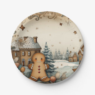 Rustic Gingerbread Village Paper Plate