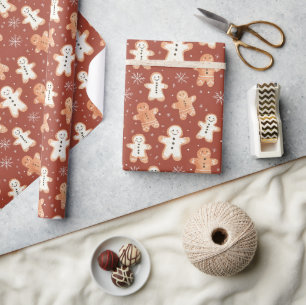 Rustic Gingerbread Wrapping Paper with Snowflakes