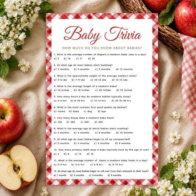Rustic Gingham Baby Shower Trivia Game (Baby Trivia Game Sheet)