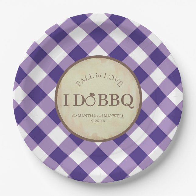 Rustic Gingham BBQ Picnic Wedding Paper Plate (Front)