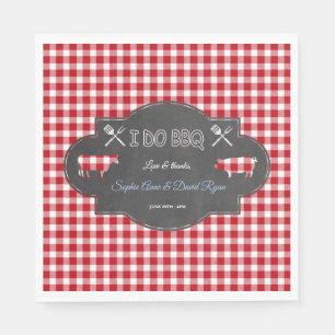 Rustic Gingham Chalk I DO BBQ Invite Napkin