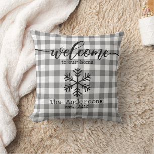 Rustic Gingham Check Personalized Name Throw Pillow