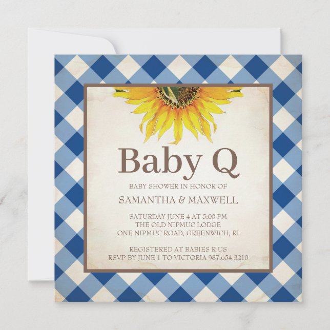 Rustic Gingham Chequered Baby Shower Invitation (Front)