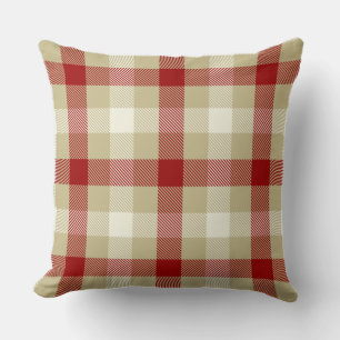 Rustic gingham country farmhouse style tartan red throw pillow