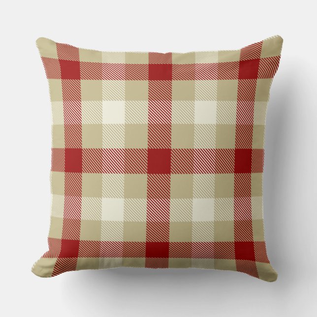 Rustic gingham country farmhouse style tartan red throw pillow (Front)