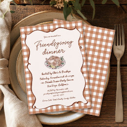Rustic Gingham Friendsgiving Thanksgiving Dinner Invitation