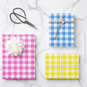 Rustic Gingham Pink Blue Yellow Pattern Wrapping Paper Sheet