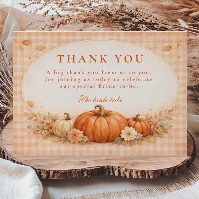 Rustic Gingham Pumpkin Bridal Shower Thank You Card (Creator Uploaded)