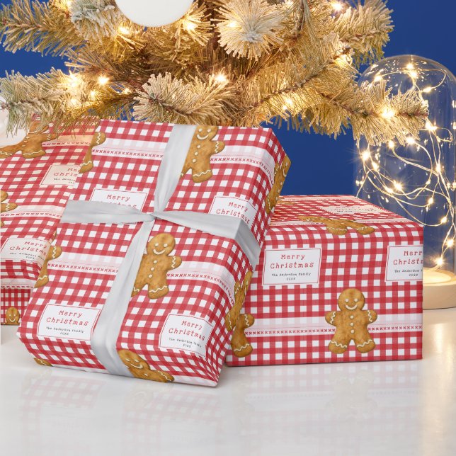 Rustic Gingham Red White Merry Christmas Wrapping Paper (Holidays)