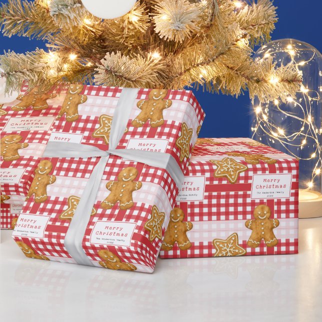 Rustic Gingham Red White Merry Christmas Wrapping Paper (Holidays)