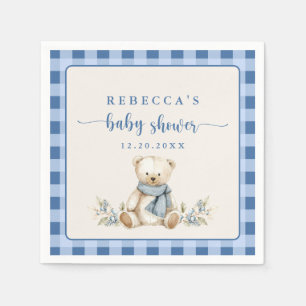 Rustic Gingham Teddy Bear Winter Baby Shower Napkin