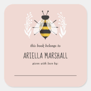Rustic Girl Baby Bee Baby Custom Book Plate Square Sticker