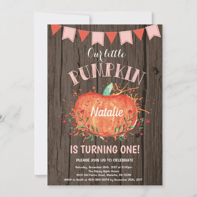Rustic Girl Citrouille Anniversaire Invitation ros (Devant)