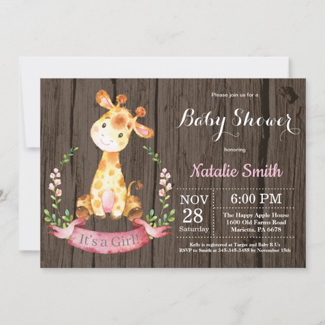 Rustic Girl Giraffe Baby Shower Invitation (Front)