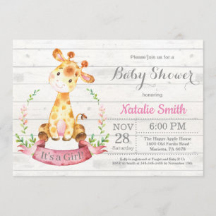 Rustic Girl Giraffe Baby Shower Invitation