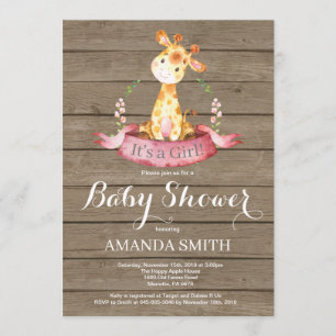 Rustic Girl Giraffe Baby Shower Invitation