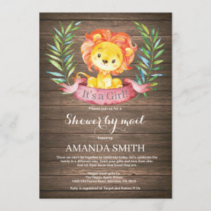 Rustic Girl Lion Baby Shower by Mail Invitation