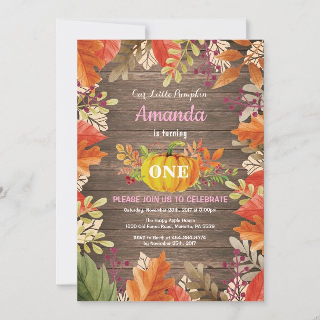 Rustic Girl Pumpkin Fall Birthday Invitation (Front)