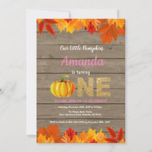 Rustic Girl Pumpkin Fall Birthday Invitation Gold