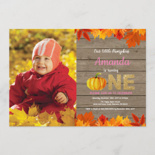Rustic Girl Pumpkin Fall Birthday Invitation Gold